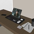 Laptop Desk Setup With Keyboard Mouse Smartphone Notebook And Coffee Cup 3d model