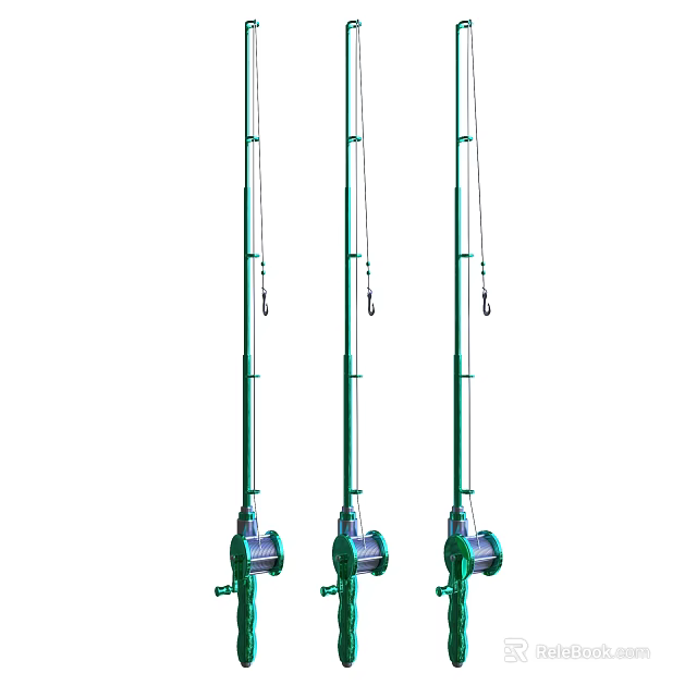 Three Green Mechanical Hoists With Lifting Hooks And Vertical Structure 3d model