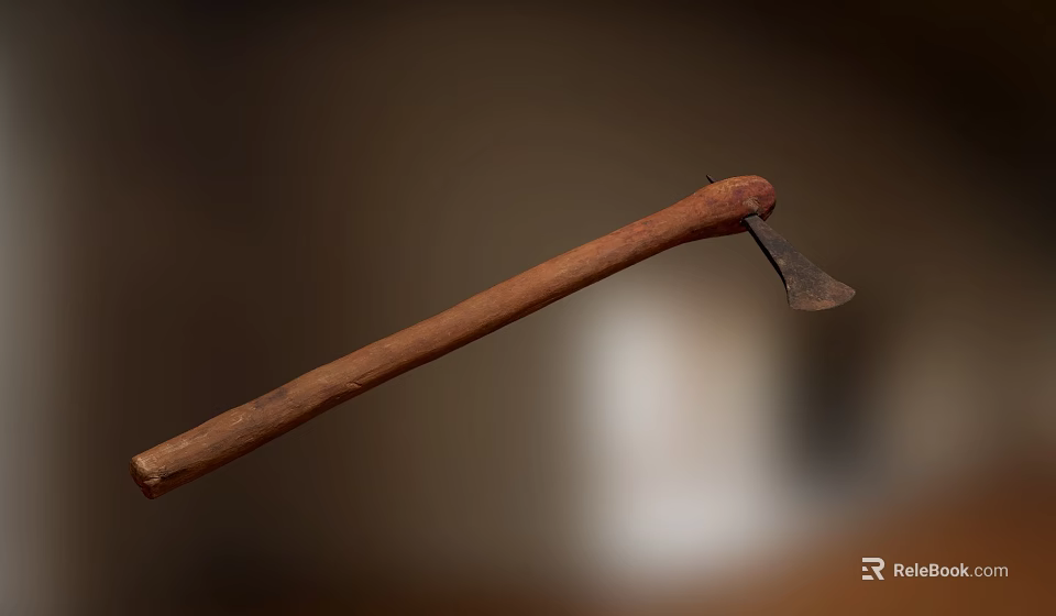 Ancient Primitive Weapon With Wooden Handle And Sharp Metal Axe Head 3d model
