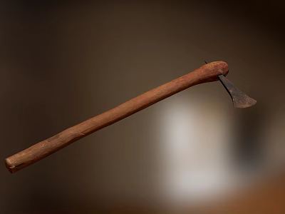 Ancient Primitive Weapon With Wooden Handle And Sharp Metal Axe Head 3d model