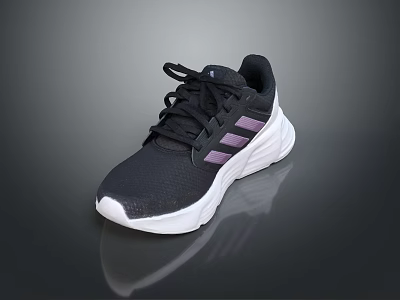 Black and Purple Sports Shoes with White Sole Striped Design and Black Laces 3d model