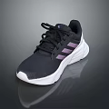 Black and Purple Sports Shoes with White Sole Striped Design and Black Laces