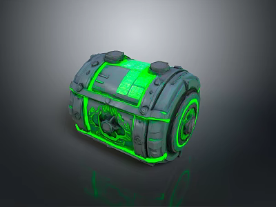Sci Fi Landscape With Glowing Green Chest And Metallic Details In Dark Setting 3d model