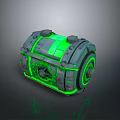 Sci Fi Landscape With Glowing Green Chest And Metallic Details In Dark Setting