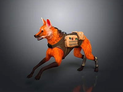 Orange Hyena Running With Mechanical Legs And Equipment Harness 3d model