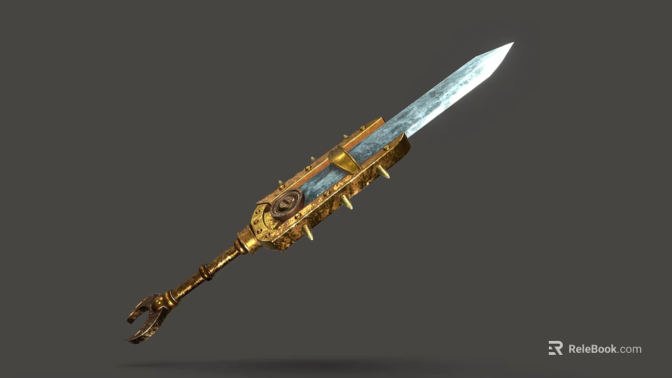 Ornate Golden Hilt Sword With Metallic Blade And Intricate Mechanical Details 3d model 
