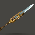 Ornate Golden Hilt Sword With Metallic Blade And Intricate Mechanical Details