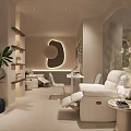 Modern Minimalist Nail Salon Interior With Comfortable White Reclining Chairs Green Plants And Shelves