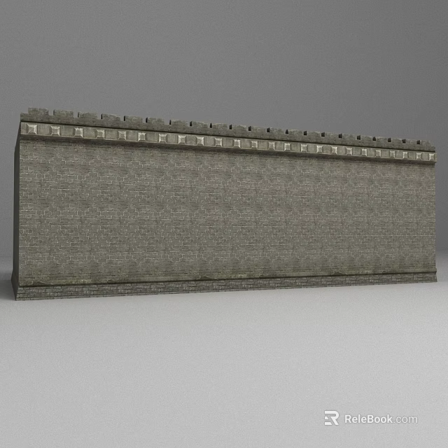 Gray Brick Building Exterior Wall With Top Decorative Details And Traditional Architectural Design 3d model 