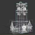 Castle Style Stone Tower Featuring Clocks Stained Glass Windows Brown Roof And Arched Wooden Door