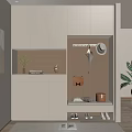 Modern Entryway Hallway With White Cabinets Coat Hooks Shoes And Potted Green Plant