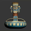 Turquoise Glazed Accent Furniture With Gold Decorative Accents And Carved Top Ornament