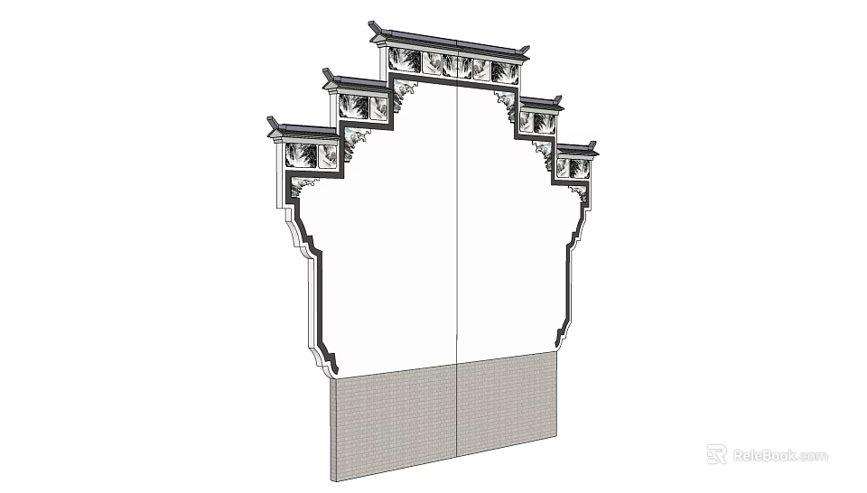 Traditional Chinese Building Exterior Wall With Ornate Eaves And Carved Decorations 3d model 
