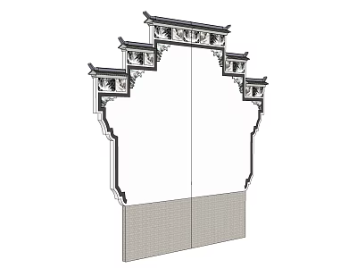 Traditional Chinese Building Exterior Wall With Ornate Eaves And Carved Decorations 3d model