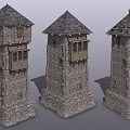 Medieval Stone Towers With Wooden Elements And Broken Roof Architectural Designs