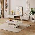 Modern TV Stand With White Frame Marble Top Decorative Ornaments And Wooden Floor