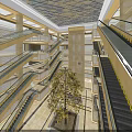 Spacious Shopping Mall Atrium Featuring Multiple Escalators Decorative Tree Ornate Ceiling And Marble Flooring 3d model