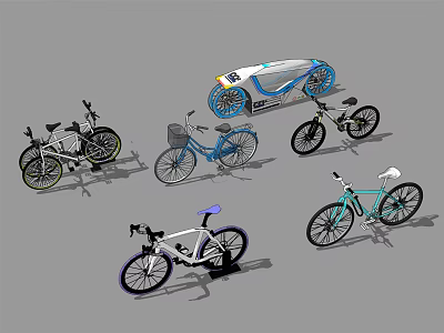 Different Types of Bicycles Including City Road and Basket Equipped Designs 3d model