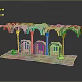 Decorative Architectural Scene Component With Arched Canopies Columns And Green Blue Decorations