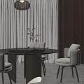 Modern Round Dining Table and Gray Chairs with Black Tabletop and Metal Legs