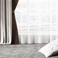 Modern Beige and Brown Curtains in Contemporary Living Room with Window Plant and Decorative Statue