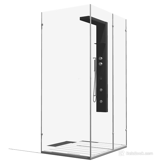Modern Shower Head System with Black Panel Glass Enclosure and Handheld Sprayer 3d model 
