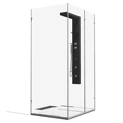 Modern Shower Head System with Black Panel Glass Enclosure and Handheld Sprayer 3d model