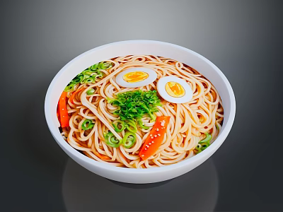 Delicious Ramen Bowl With Soft Boiled Eggs Green Onions And Carrot Slices 3d model