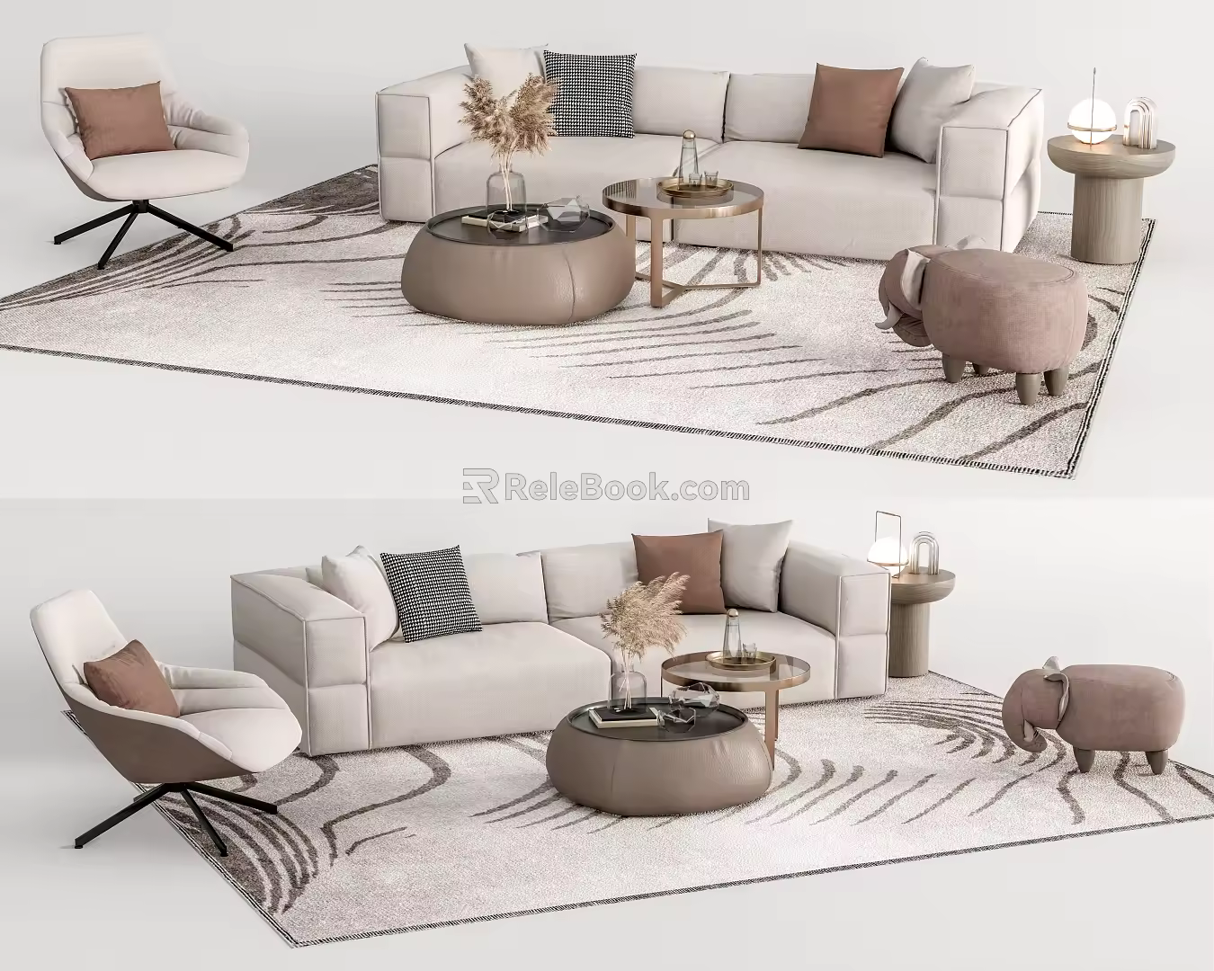 Modern Sofa Coffee Table Combination Double Sofa Leisure Chair Carpet Sofa Stool 3d model