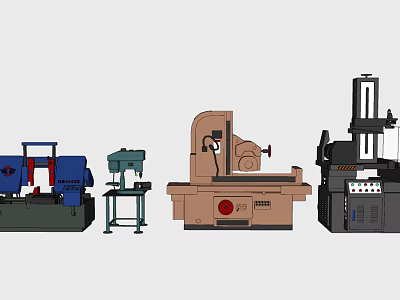 Various Heavy Duty Industrial Equipment Including Lathe Drill Press Grinder and Sawing Machines 3d model