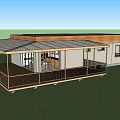 Detached House With Covered Porch Wooden Roof White Exterior Large Windows And Green Lawn