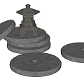 Traditional Stone Garden Ornaments With Small Lantern And Circular Slabs