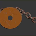 Rusty Orange Metal Reel With Rustic Chain For Daily Household Supplies