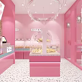 Pink Exterior Dessert Shop With Glass Windows And Modern Baking Displays