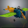 Colorful Space Biplane Model With Blue Orange Body Green Wings And Propeller
