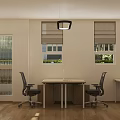 Modern Public Office Space Interior With Wooden Desks Black Chairs Windows And Glass Door