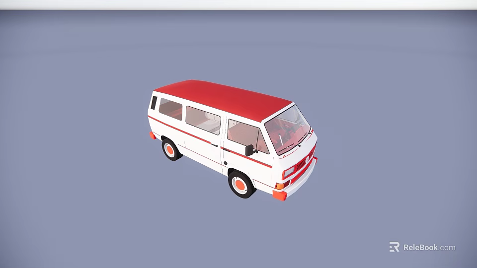 Red And White Compact Van With Classic Design And Exterior Features 3d model 