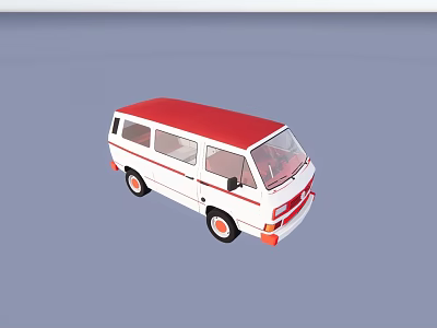Red And White Compact Van With Classic Design And Exterior Features 3d model
