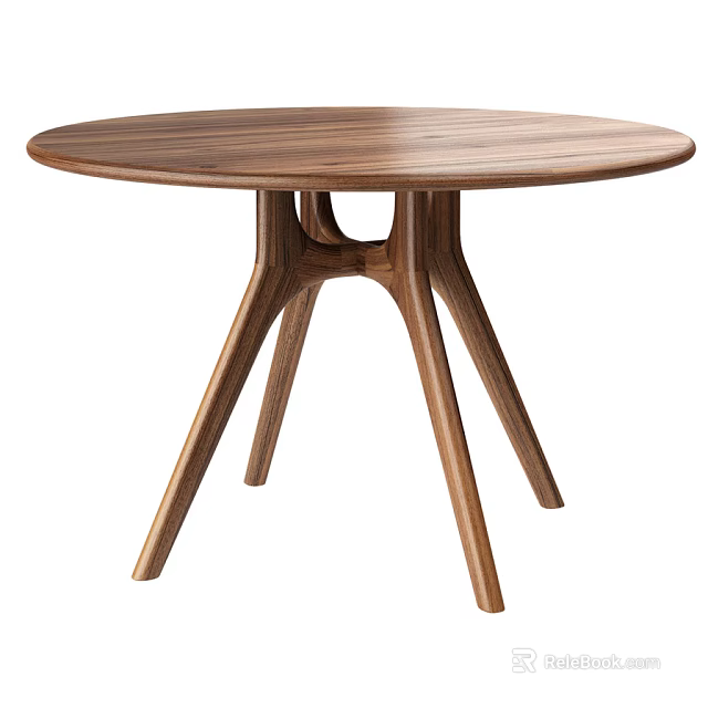 Modern Minimalist Round Walnut Wooden Dining Table With Three Legged Design 3d model