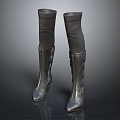 Black Knee High Boots With Metallic Buckles And High Heels Fashion Style