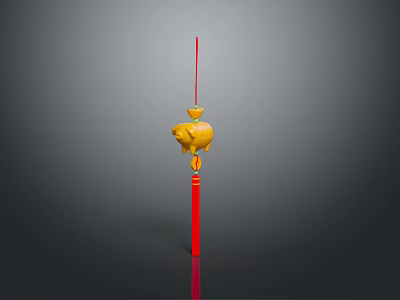 Decorative Yellow Household Item With Red Rod And Ornate Top Design 3d model