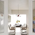 Modern Living and Dining Room Interior with Dining Table Sofa Wall Art and Pendant Light