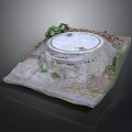 Detailed Realistic Manhole Cover Model With Grass Dirt And Small Plants