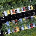 Eco Parking Lot Design With Landscaped Areas Tree Plantings And Colorful Spaces