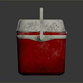 Red And White Worn Cooler With Handle And Lid For Storage