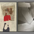 Abstract Wall Art With Red Accent Textured Background And Geometric Shapes