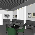 Elegant Modern Piano Store Interior With Black Pianos Green Chairs Round Table And Decorative Paintings
