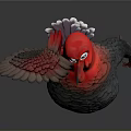 Cartoon Turkey Character With Red Head Black Feathers Raised Wing And Red Feet