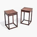 Chinese Style Dark Wooden Square Stools With Simple Frame Structure And Smooth Surface 3d model