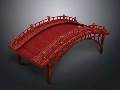 Traditional Chinese Red Arch Bridge With Decorative Railings And Ornate Columns 3d model
